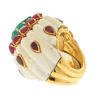 David Webb 18K Yellow Gold Ruby, Emerald Flutted Bombe Style Ring - The Back Vault