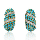 David Webb Platinum & 18K Yellow Gold Turquoise And Diamonds Shrimp Hoop Clip Earrings - The Back Vault