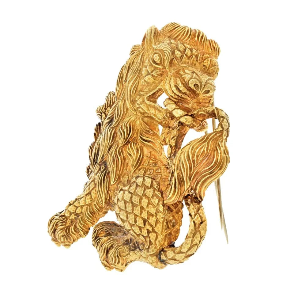 David Webb 18K Yellow Gold 1970's Lion Pendant Brooch - The Back Vault