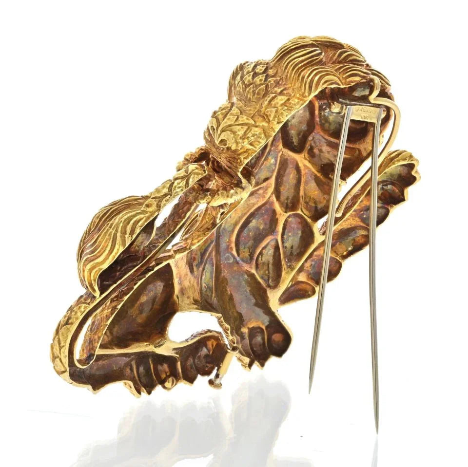 David Webb 18K Yellow Gold 1970's Lion Pendant Brooch - The Back Vault