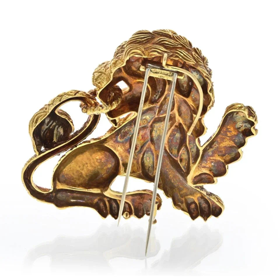 David Webb 18K Yellow Gold 1970's Lion Pendant Brooch - The Back Vault