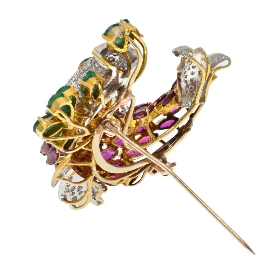 18K Two Tone Ruby, Diamond and Emerald Fish Brooch - The Back Vault