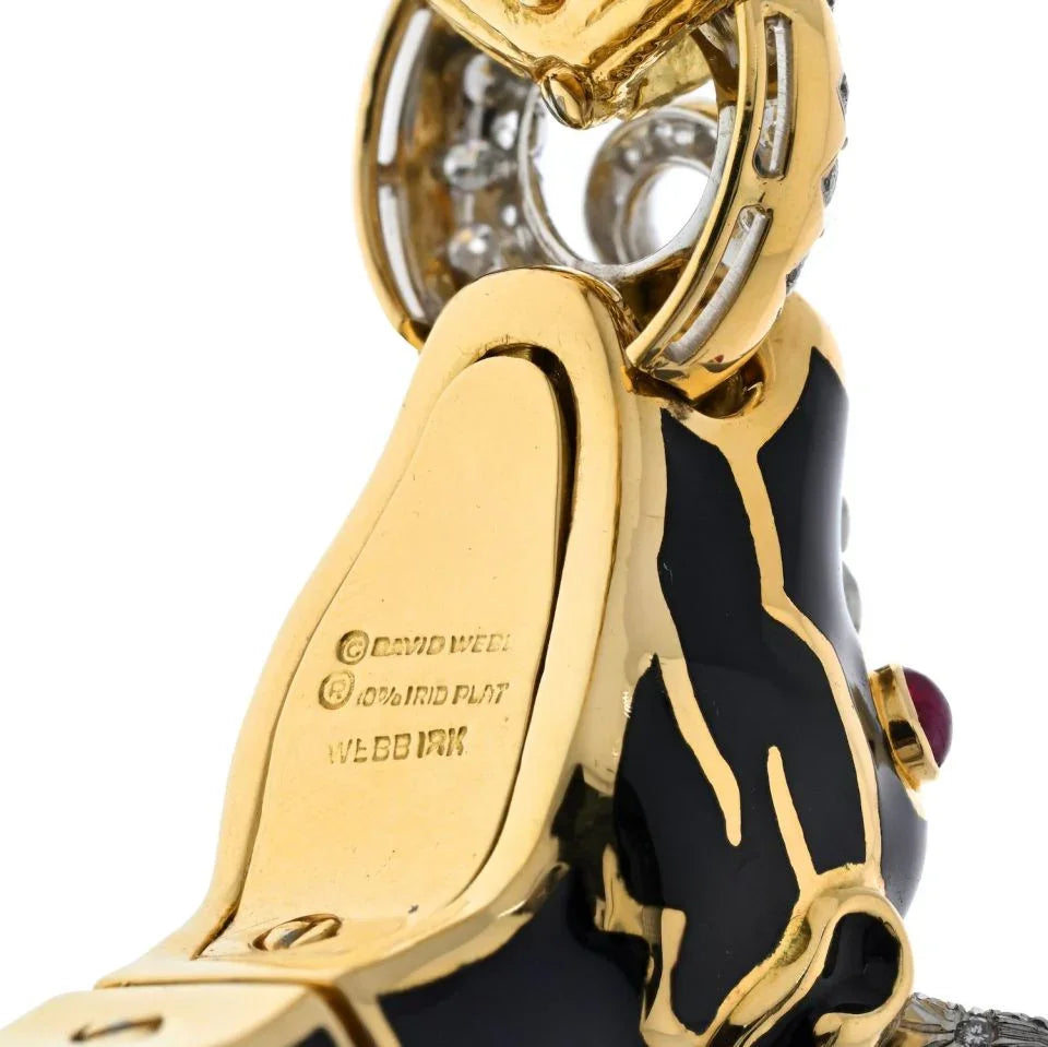 David Webb Platinum & 18K Yellow Gold Black Enamel Red Ruby Diamond Bull Bracelet - The Back Vault