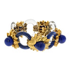 David Webb Platinum & 18K Yellow Gold Rock Crystal Lapis Floral Style Bracelet - The Back Vault