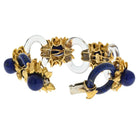 David Webb Platinum & 18K Yellow Gold Rock Crystal Lapis Floral Style Bracelet - The Back Vault