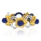 David Webb Platinum & 18K Yellow Gold Rock Crystal Lapis Floral Style Bracelet - The Back Vault