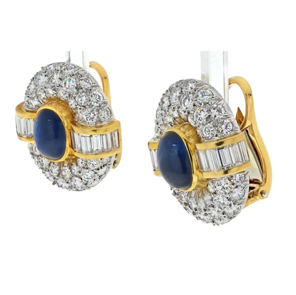 Van Cleef & Arpels 18K Yellow Gold Sapphire And Diamond Clip On Earrings - The Back Vault
