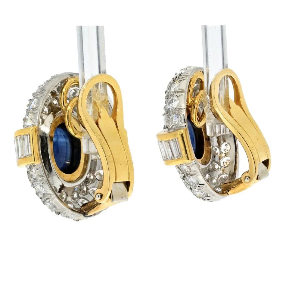 Van Cleef & Arpels 18K Yellow Gold Sapphire And Diamond Clip On Earrings - The Back Vault
