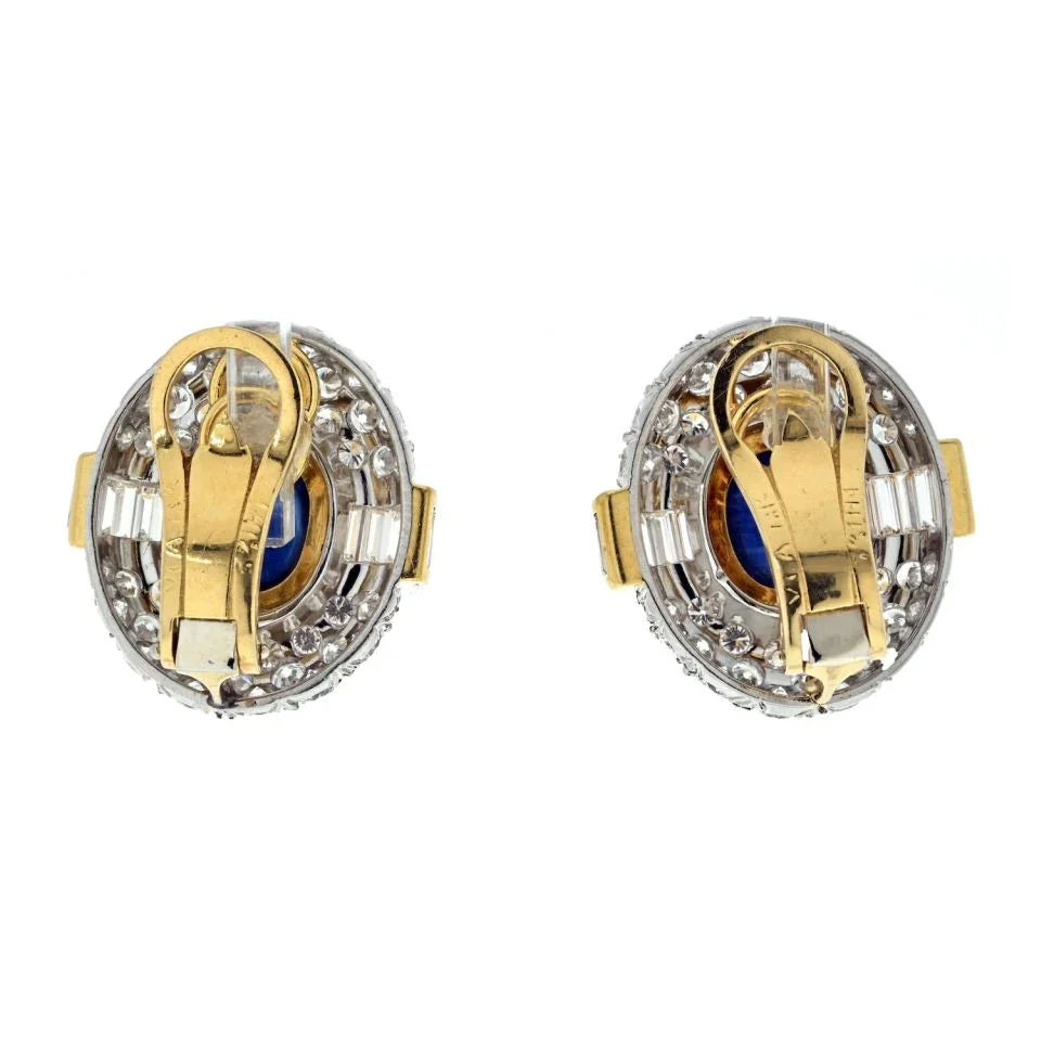 Van Cleef & Arpels 18K Yellow Gold Sapphire And Diamond Clip On Earrings - The Back Vault