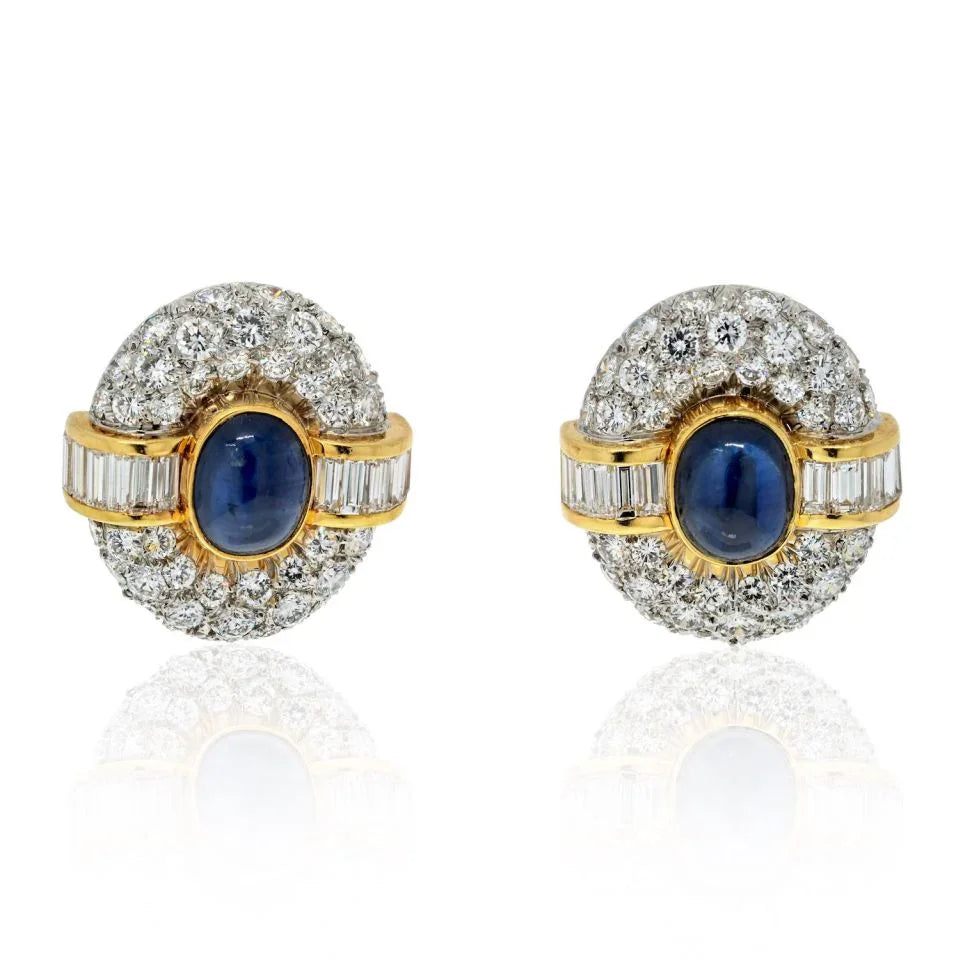 Van Cleef & Arpels 18K Yellow Gold Sapphire And Diamond Clip On Earrings - The Back Vault