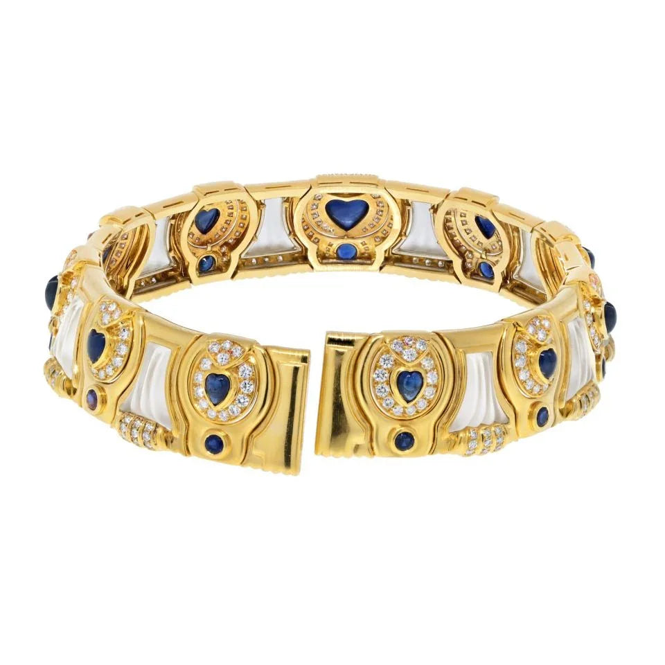 David Webb Platinum & 18K Yellow Gold Diamond Sapphire Rock Crystal Choker Necklace - The Back Vault