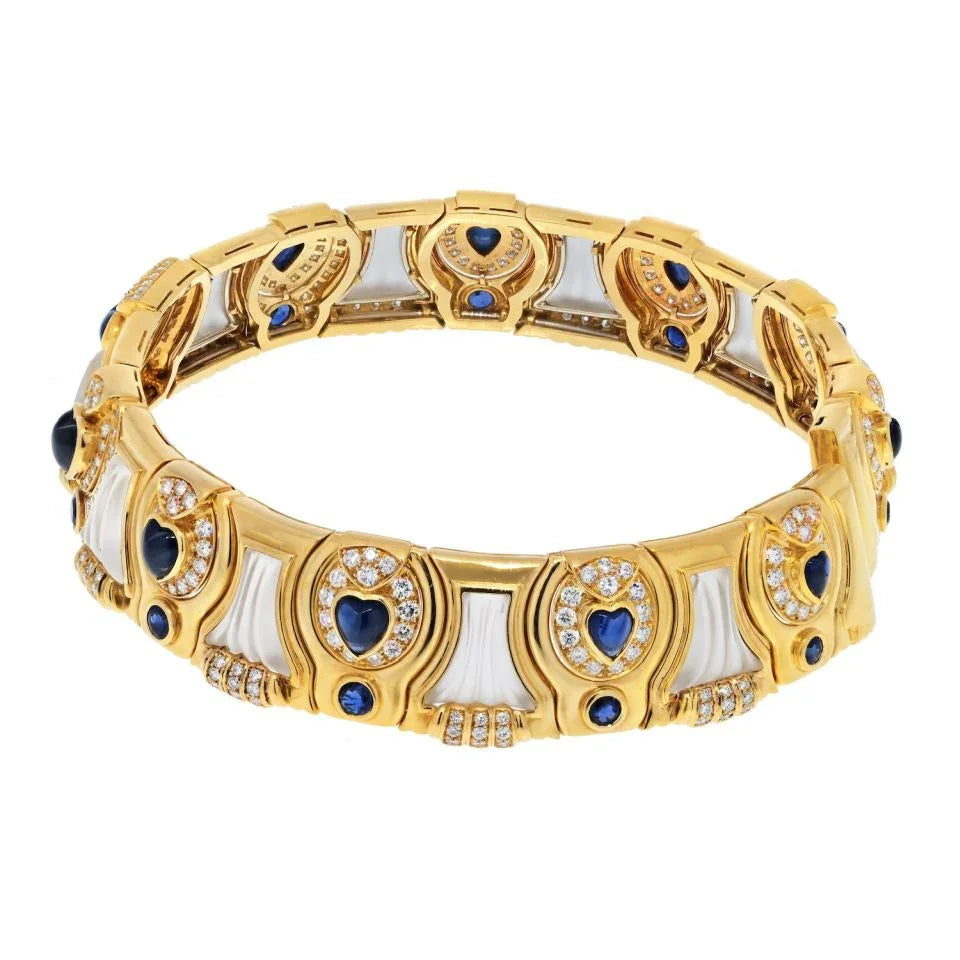 David Webb Platinum & 18K Yellow Gold Diamond Sapphire Rock Crystal Choker Necklace - The Back Vault