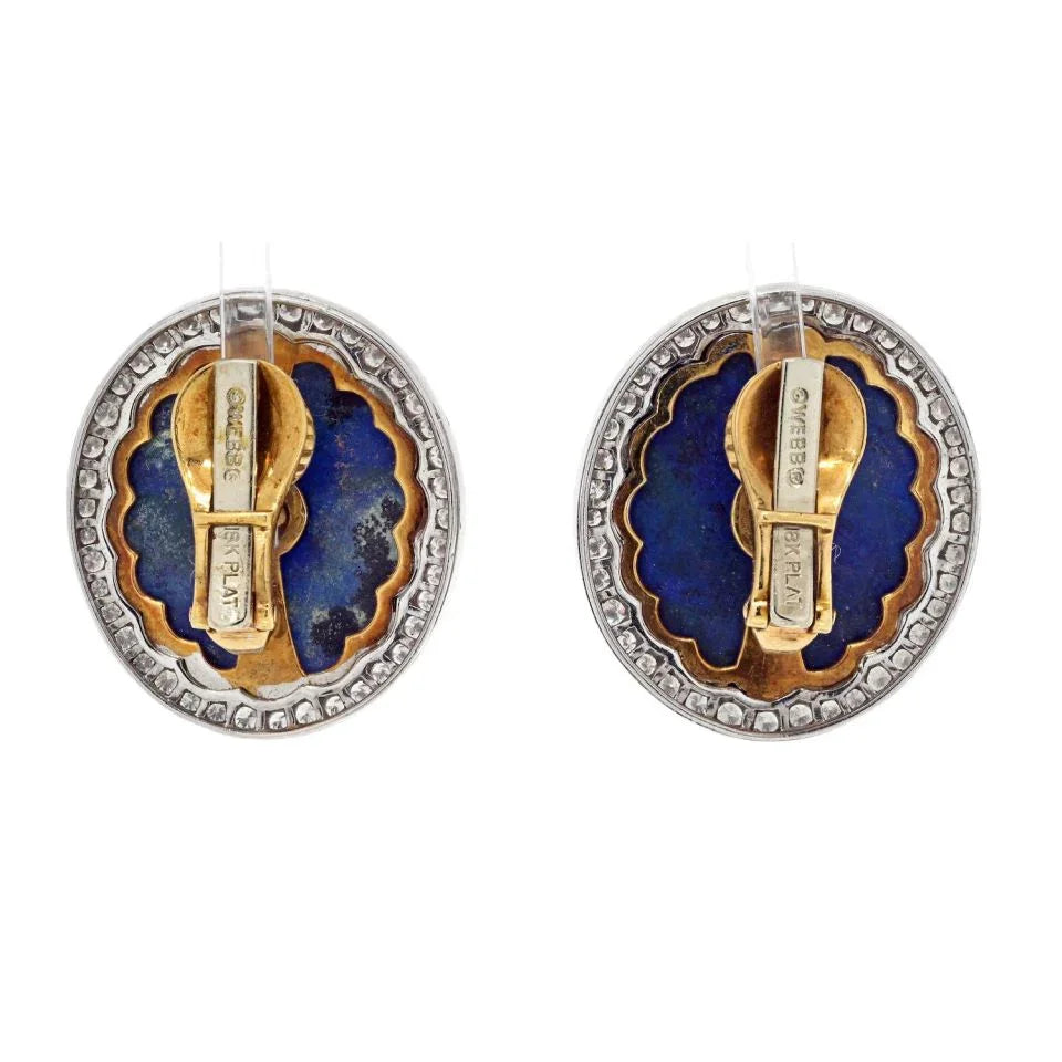 David Webb Platinum & 18K Yellow Gold Carved Azurmalachite, Diamond, Ruby Clip Earrings - The Back Vault