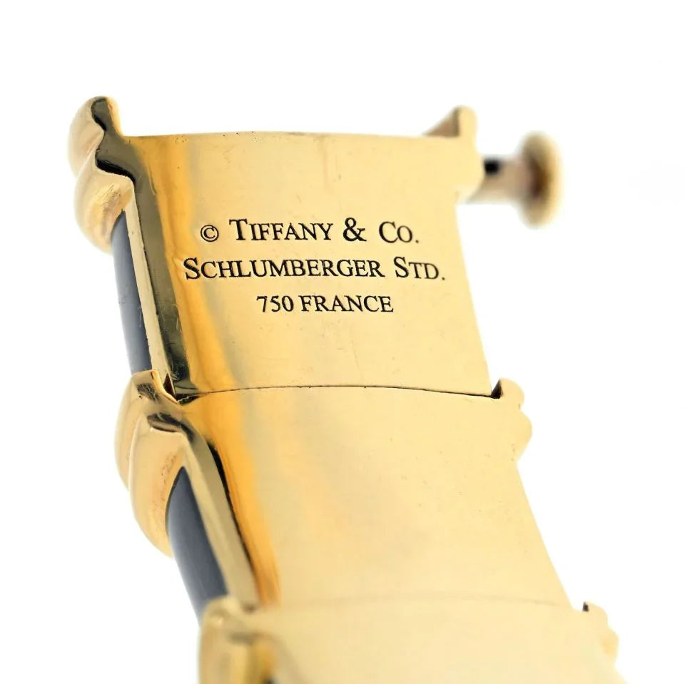 Tiffany & Co. Schlumberger Platinum & 18K Yellow Gold Croisillon Black Enamel Bracelet - The Back Vault
