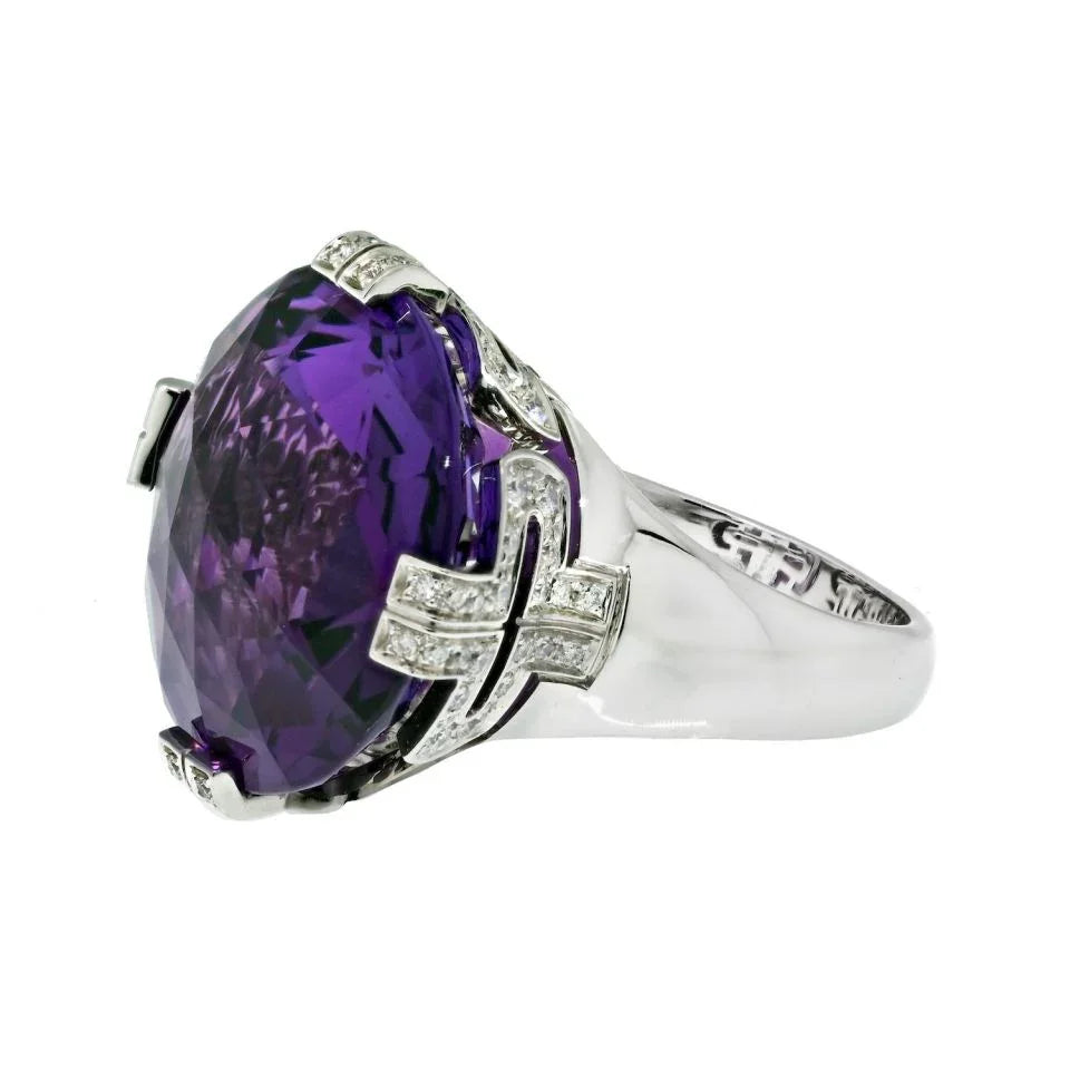 Bvlgari 18K White Gold Amethyst And Diamond Ring - The Back Vault