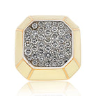 David Webb Platinum & 18K Yellow Gold Diamond Octagon Cluster Cocktail Cream Enamel Ring - The Back Vault