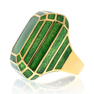 David Webb Platinum & 18K Yellow Gold Oversized Green Enamel Cocktail Ring - The Back Vault