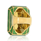 David Webb Platinum & 18K Yellow Gold Oversized Green Enamel Cocktail Ring - The Back Vault