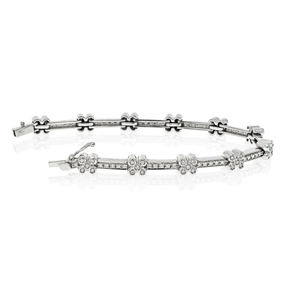 18K White Gold 2.75cttw Diamond Flower One Line Bracelet - The Back Vault
