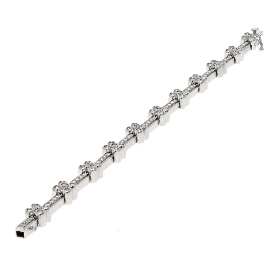 18K White Gold 2.75cttw Diamond Flower One Line Bracelet - The Back Vault