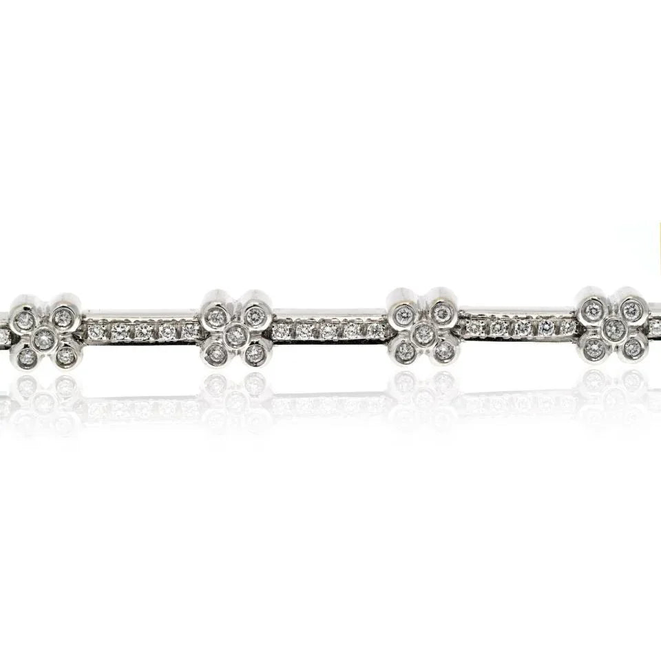 18K White Gold 2.75cttw Diamond Flower One Line Bracelet - The Back Vault