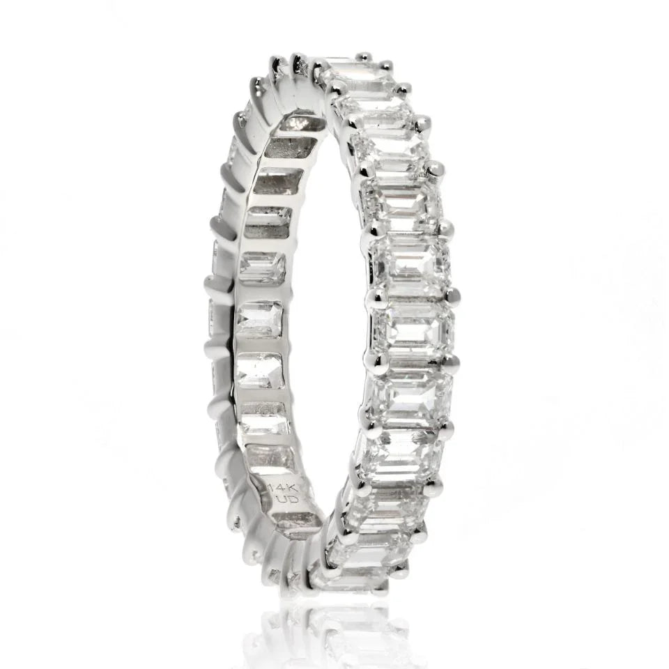 14K White Gold 3.50cttw Emerald Cut Diamond Eternity Band - The Back Vault