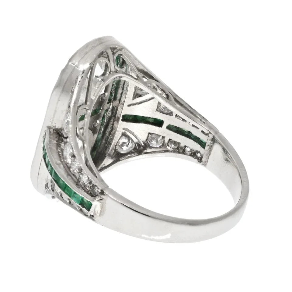Platinum 4.00cttw Toi Et Moi Old European Diamond And Emerald Ring - The Back Vault