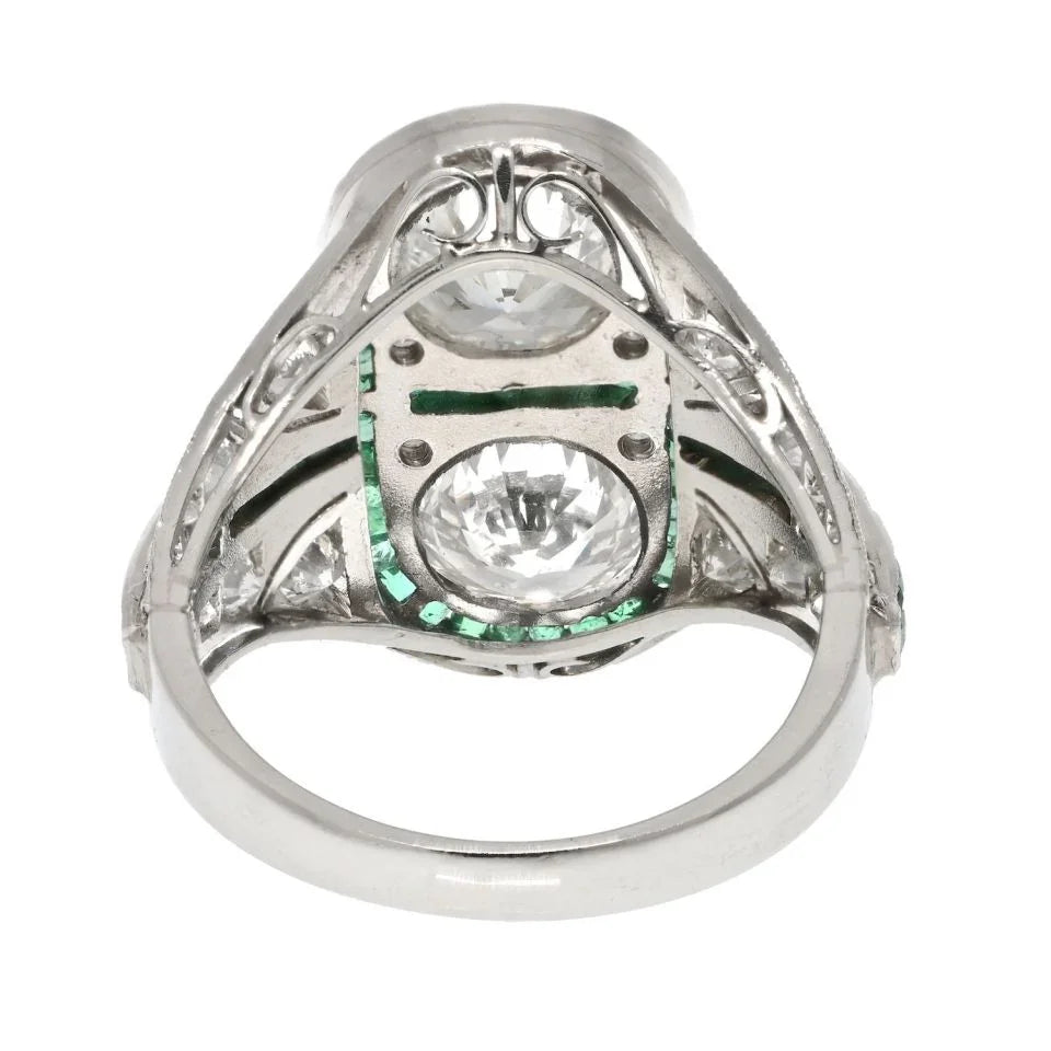 Platinum 4.00cttw Toi Et Moi Old European Diamond And Emerald Ring - The Back Vault