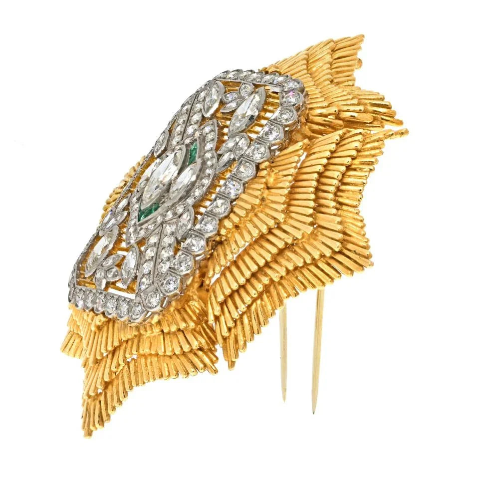 David Webb Platinum & 18K Yellow Gold Maltese Diamond And Emerald Brooch - The Back Vault