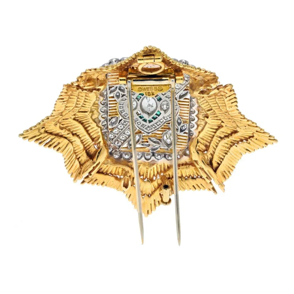 David Webb Platinum & 18K Yellow Gold Maltese Diamond And Emerald Brooch - The Back Vault