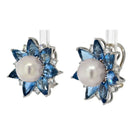 Platinum Aquamarine, Pearl And Diamond Stud Flower Style Earrings - The Back Vault