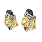 David Webb Platinum & 18K Yellow Gold Oval Cut Yellow Sapphire, Black Enamel And Diamond Earrings - The Back Vault