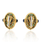 David Webb Platinum & 18K Yellow Gold Turquoise emerald And Diamond Clip Earrings - The Back Vault