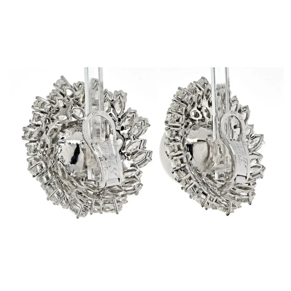 Van Cleef & Arpels 18K White Gold Pearl Diamond Bombe Earrings - The Back Vault