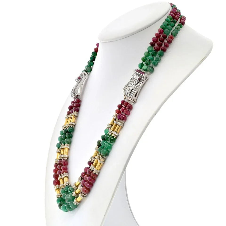 David Webb Platinum & 18K Yellow Gold Multi-Strand Precious Gem Necklace - The Back Vault