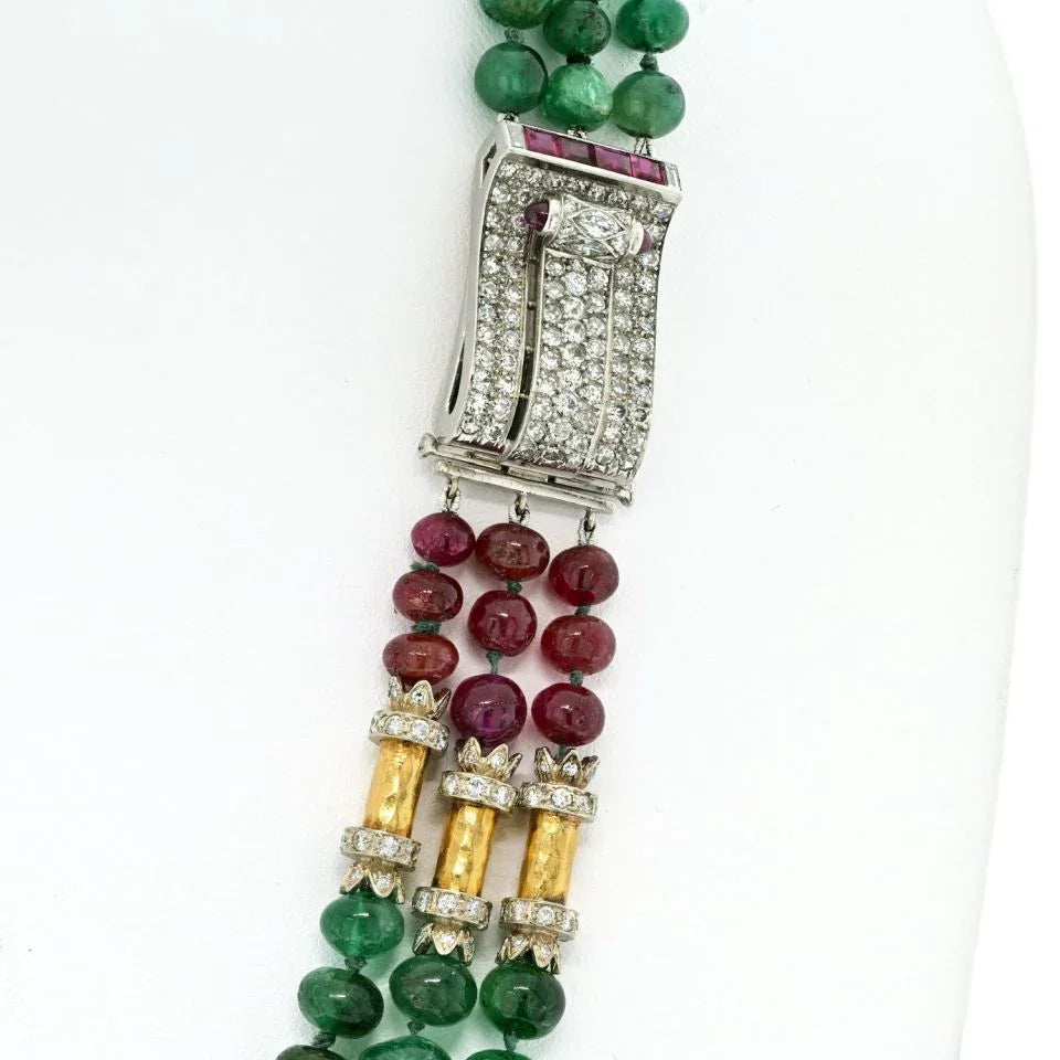 David Webb Platinum & 18K Yellow Gold Multi-Strand Precious Gem Necklace - The Back Vault