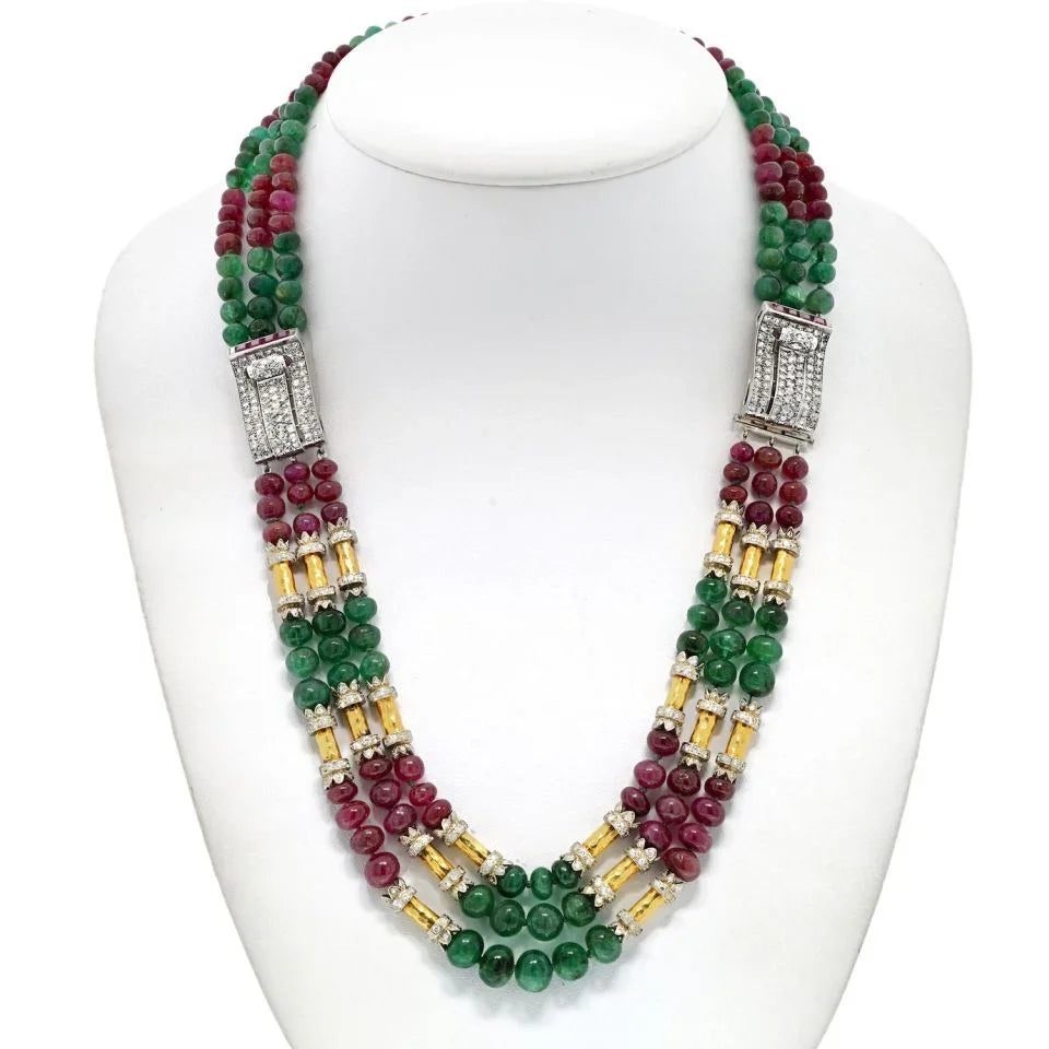David Webb Platinum & 18K Yellow Gold Multi-Strand Precious Gem Necklace - The Back Vault