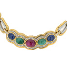 David Webb Platinum & 18K Yellow Gold Cabochon Cut Sapphire, Ruby And Emerald Necklace - The Back Vault