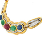 David Webb Platinum & 18K Yellow Gold Cabochon Cut Sapphire, Ruby And Emerald Necklace - The Back Vault