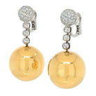 18K Two Tone Round Gold Ball Drop Dangling Earrings - The Back Vault