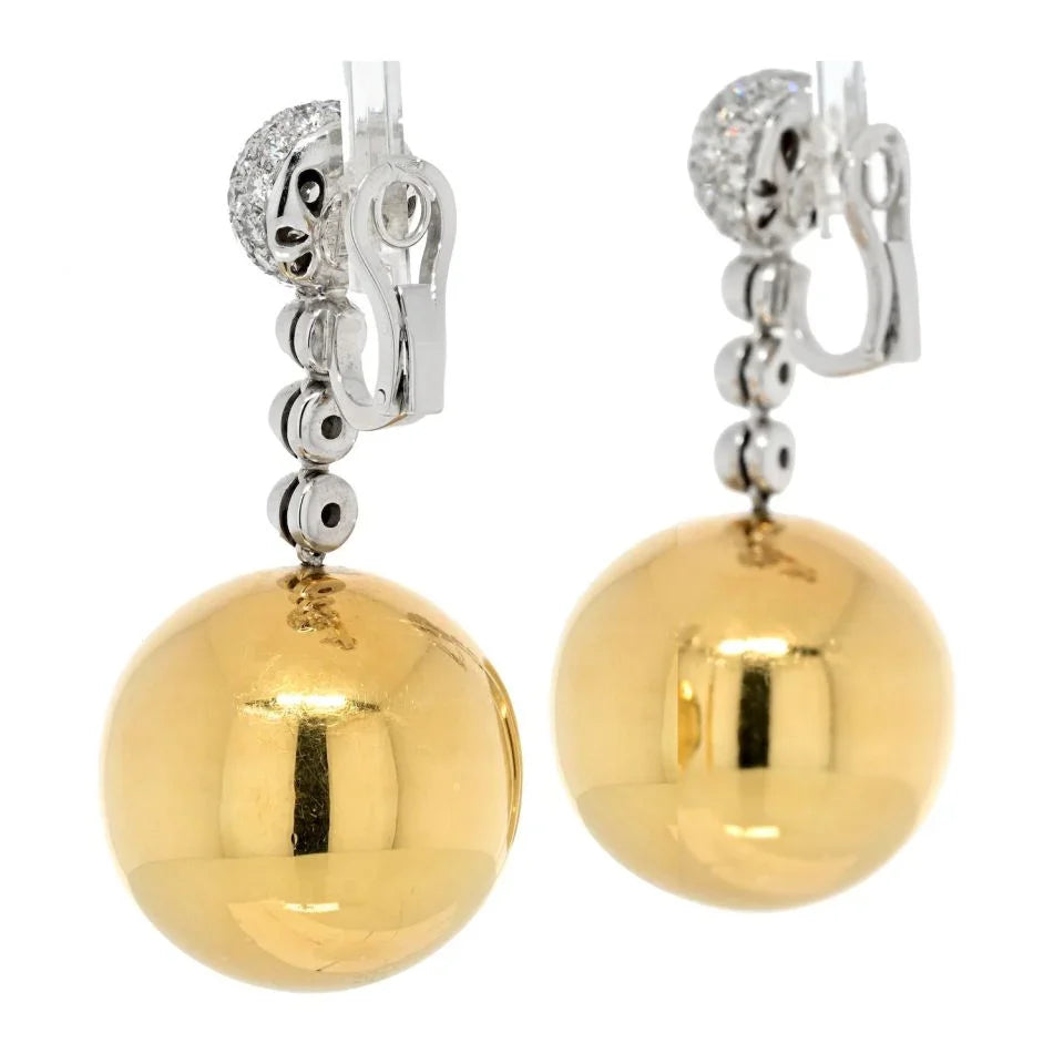 18K Two Tone Round Gold Ball Drop Dangling Earrings - The Back Vault
