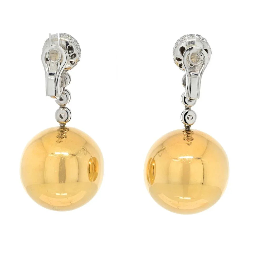 18K Two Tone Round Gold Ball Drop Dangling Earrings - The Back Vault