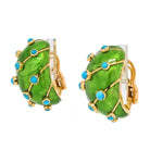 Tiffany & Co. Schlumberger Platinum & 18K Yellow Gold Green Enamel Turquoise Earrings - The Back Vault