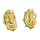 Tiffany & Co. Schlumberger Platinum & 18K Yellow Gold Green Enamel Turquoise Earrings - The Back Vault
