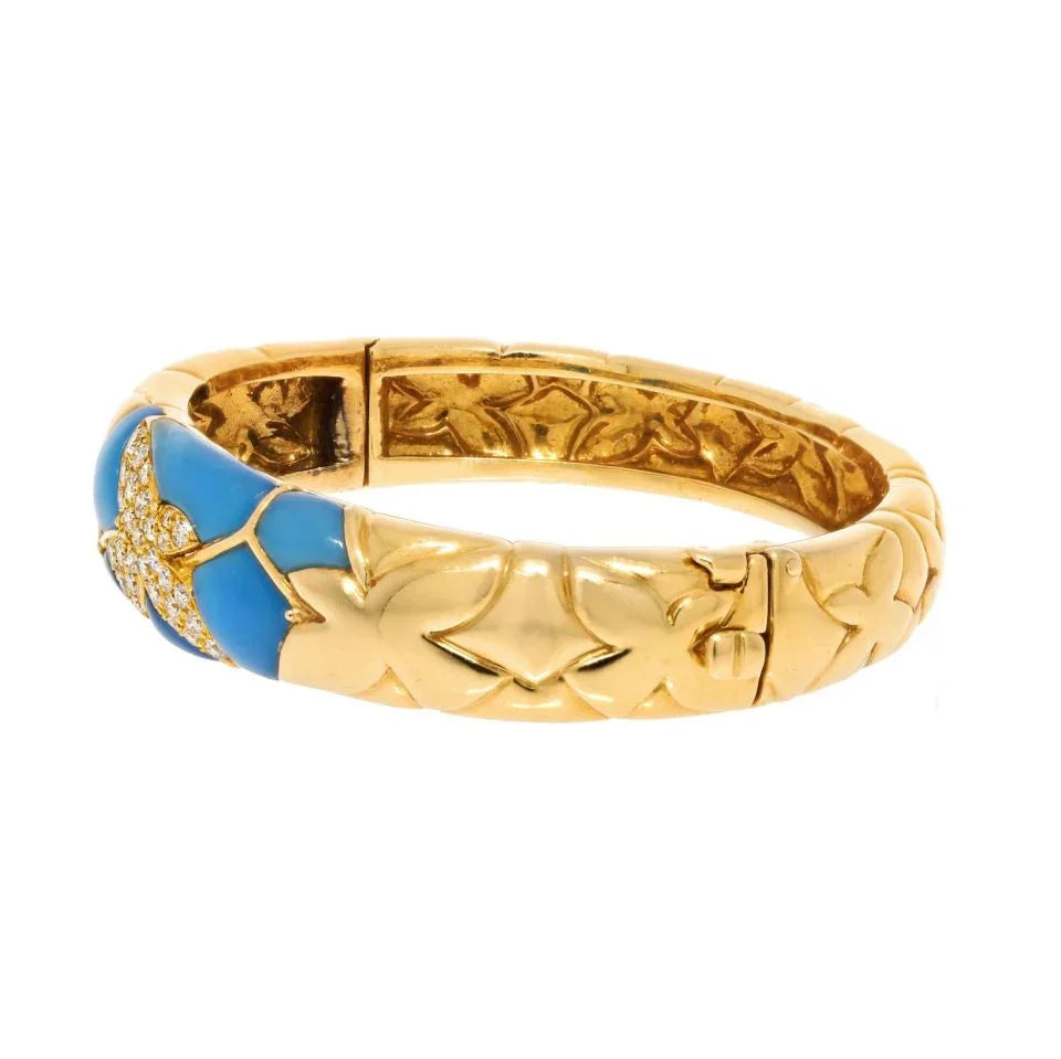 Van Cleef & Arpels 18K Yellow Gold Diamond and Blue Chrysoprase Bracelet - The Back Vault