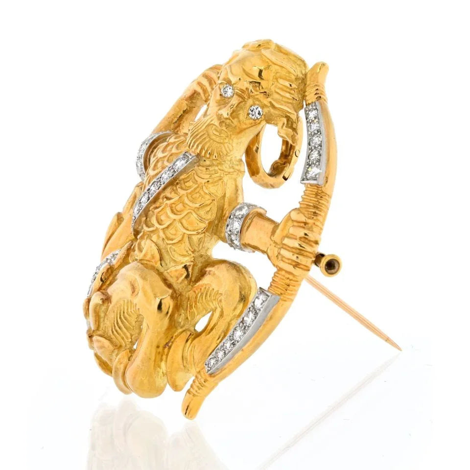 David Webb Platinum & 18K Yellow Gold Sagittarius Diamond Zodiac Pendant Pin Brooch - The Back Vault