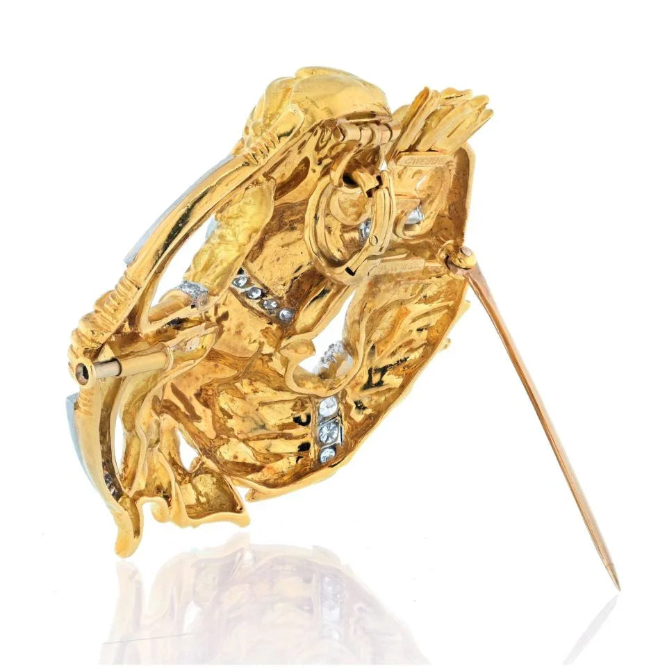 David Webb Platinum & 18K Yellow Gold Sagittarius Diamond Zodiac Pendant Pin Brooch - The Back Vault