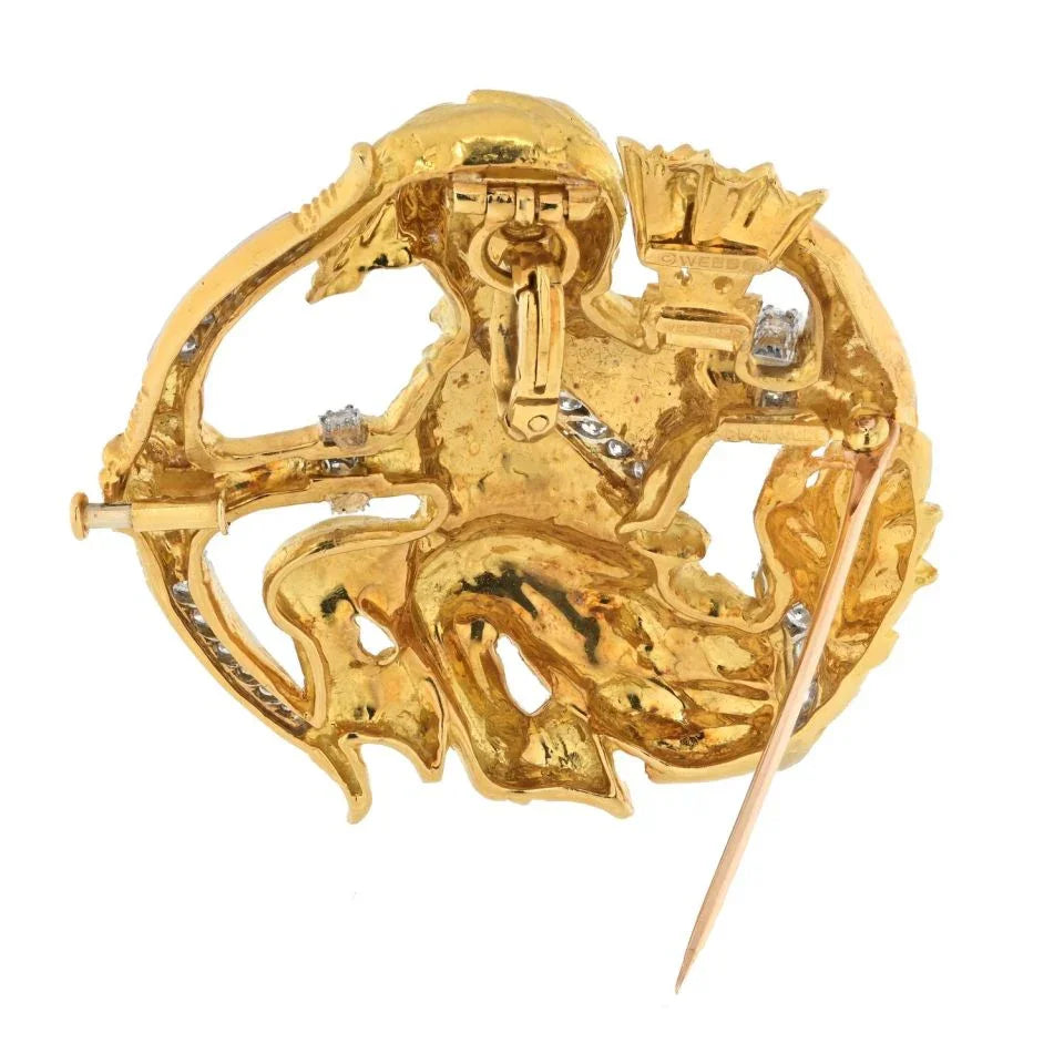 David Webb Platinum & 18K Yellow Gold Sagittarius Diamond Zodiac Pendant Pin Brooch - The Back Vault