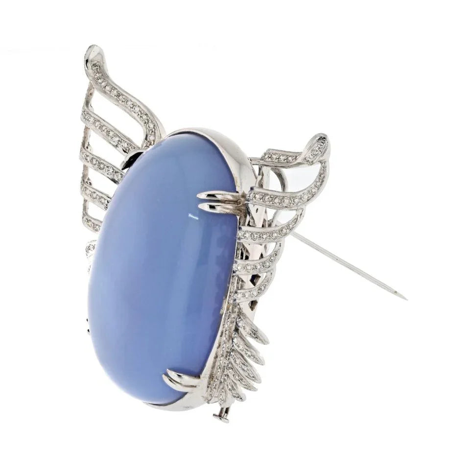 18K White Gold Large Quartz And Diamond Wings Brooch - The Back Vault