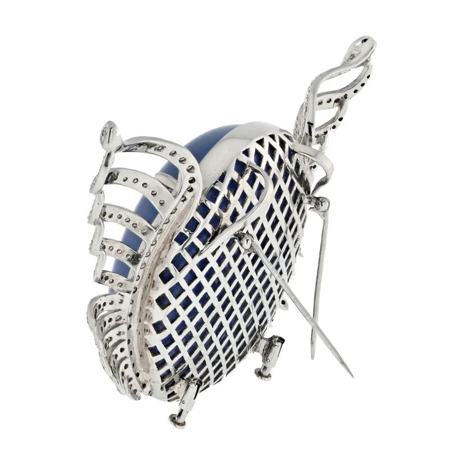 18K White Gold Large Quartz And Diamond Wings Brooch - The Back Vault